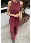 Sıfır Kollu Bluzlu Bordo Takım