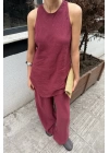 Sıfır Kollu Bluzlu Bordo Takım
