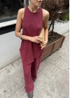 Sıfır Kollu Bluzlu Bordo Takım