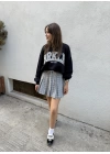 Sweatshirt Konstrat Bel Detaylı Şort Etek Takım