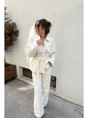 Bol Paça Denim Pantolon Bej