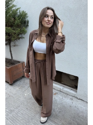 Tensel Kahve Gömlek Takım