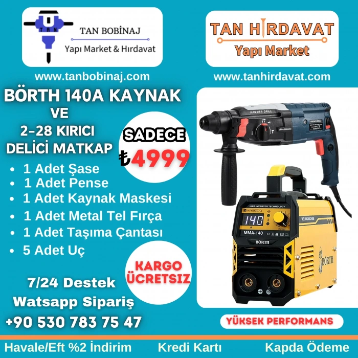 BÖRTH 140 Amper Kaynak Makinesi Ve 2-28 Kırıcı Delici Matkap KAMPANYALI FİYAT !!!
