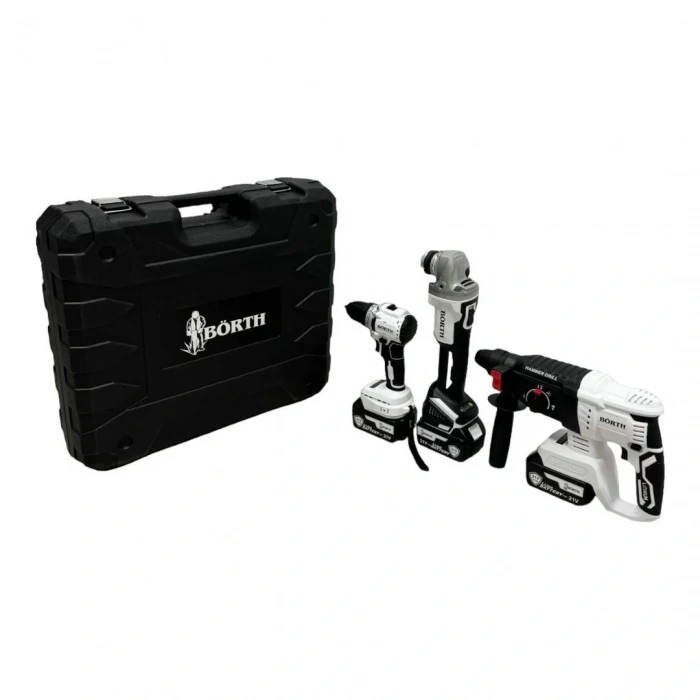 Börth 3-Lü Set Akülü Vidalama & Hilti & Taşlama (3 x 3Ah 21V)
