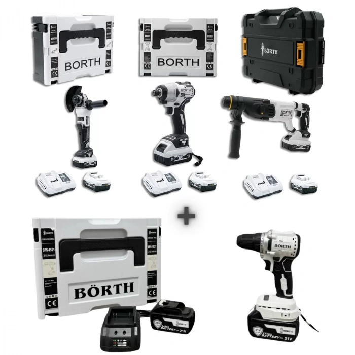 Börth Akülü 4-Lü Set Hilti &Taşlama&Torklu Vidalama&Vidalama