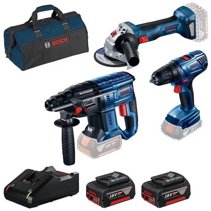 Bosch GBH 180-Li + GSR 18v21-Li + GWS 180-Li + Raf Bag Takım Çantalı 2x4 Ah Akülü Elektrikli El Aletleri Seti