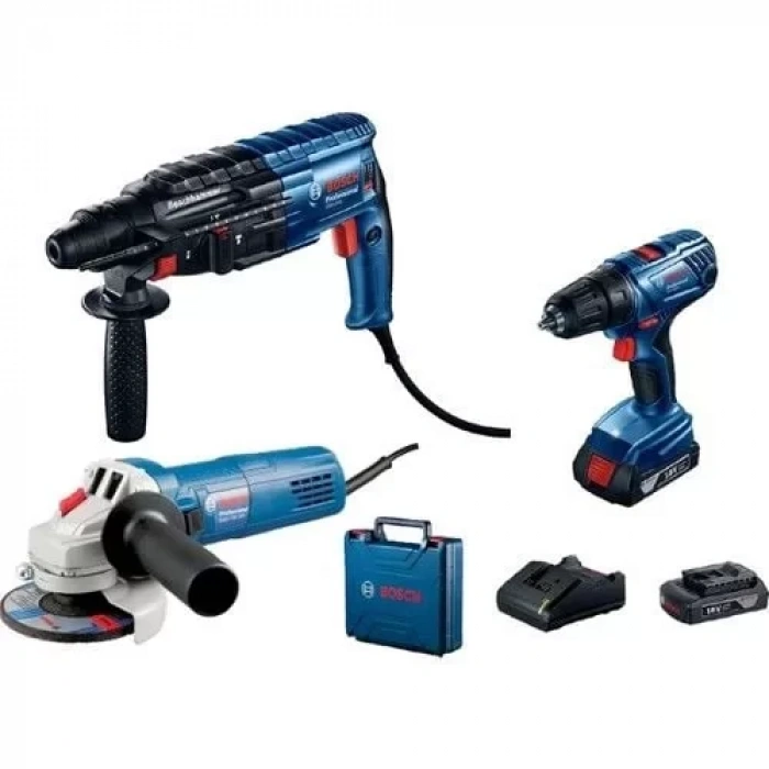 Bosch Gbh 240 + Gws 750 S + Gsr 180-LI Akülü Vidalama 2 x 18V 2 Ah