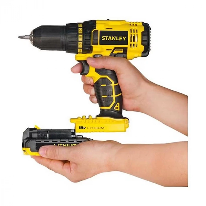 Stanley SCD201D2K Çift Akülü 18V 2.0Ah Li-Ion Şarjlı Darbesiz Matkap UÇ SETLİ