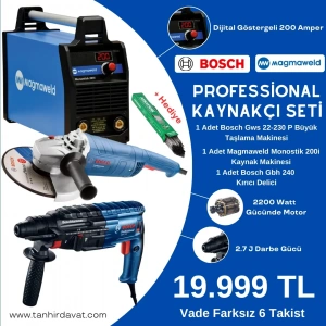 Professional Kaynakçı Seti Bosch Gws 22-230 P Büyük Taşlama Makinesi & Magmaweld Monostick 200i Taşınabilir Elektrod Kaynak Makinesi & Bosch GBH 240 Profesyonel Kırıcı Delici Matkap 790 Watt & Askaynak Elektrod