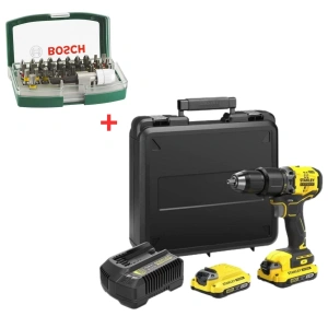 Stanley SBD71518V 2.0Ah V20Li-Ion Çift Akülü Kömürsüz Darbeli Matkap +Bosch 36PUçSeti