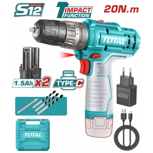 Total LI-ION 12V AKÜLÜ DARBELİ VİDALAMA TIDLI122028 (2 x 12V 1.5Ah)