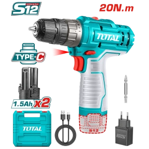 Total LI-ION AKÜLÜ DARBESİZ MATKAP TYPE-C TDLI122028 (2 x 12V 1.5Ah)