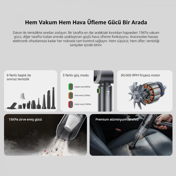 Daivin Powerclean Şarjlı Araç Süpürgesi