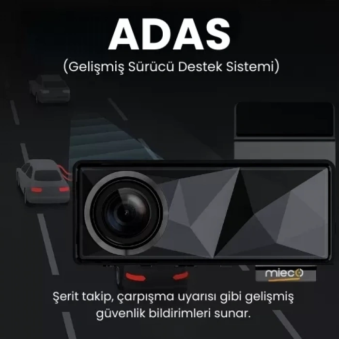 Mieco A11 Wifi 4K UHD GPS Adas Özellikli Araç Kamerası + Arka Kamera