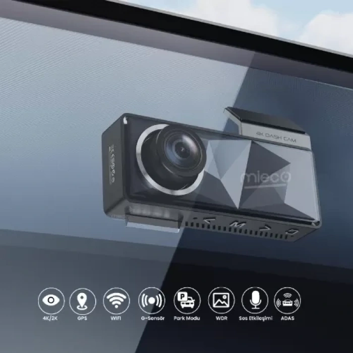 Mieco A11 Wifi 4K UHD GPS Adas Özellikli Araç Kamerası + Arka Kamera