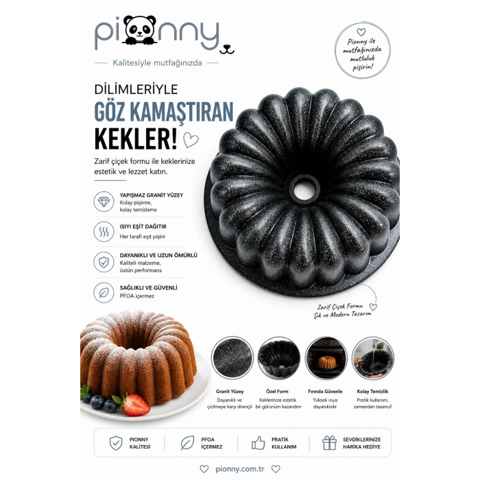 Pionny Granit Sık Dilimli Kek Kalıbı Siyah