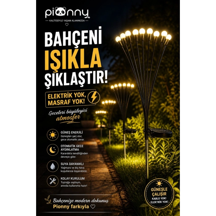 Pionny Bahçe Lambası Güneş Enerjili Solar Şarjlı 6 Toplu
