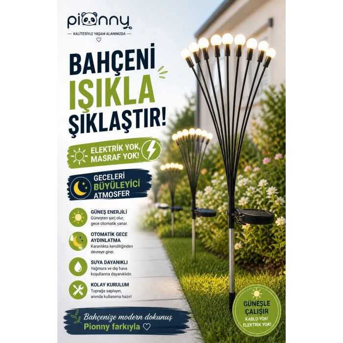 Pionny Bahçe Lambası Güneş Enerjili Solar Şarjlı 6 Toplu
