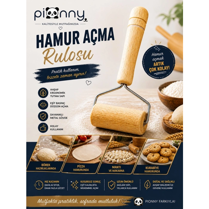 Pionny Tek Elle Kullanılan Kurabiye Mantı Şeker Oyun Süs Hamuru Hamur Pasta Kek Süsleme Merdanesi