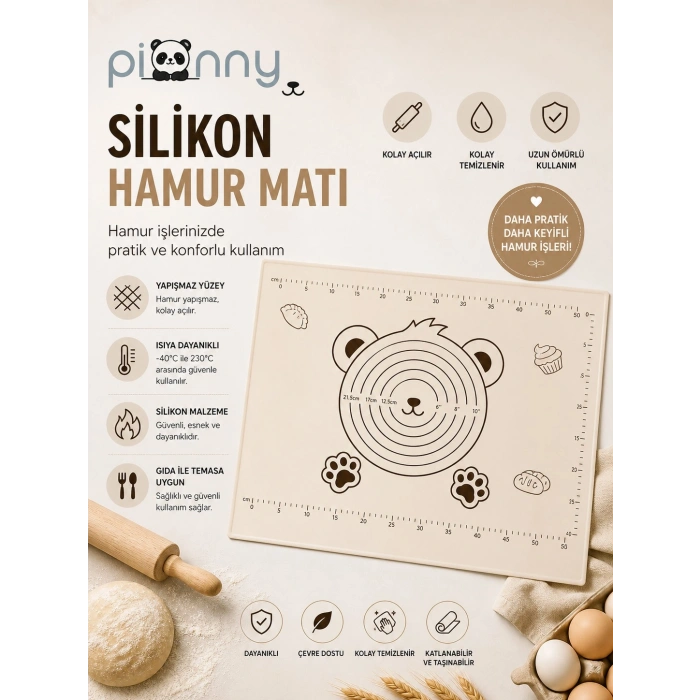 Pionny Büyük Boy Silikon Hamur Matı 35X55cm - Krem