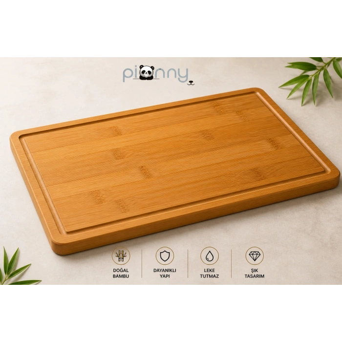 Pionny Bambu Kalın Kesme Tahtası ve Steak 40x30 cm