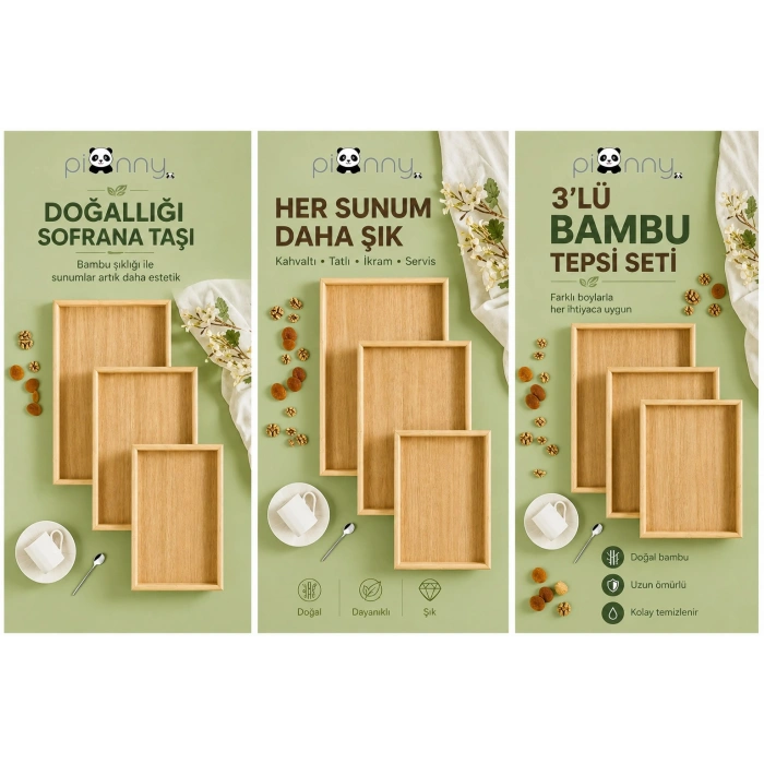 Pionny Bambu 3lü Sunum Tepsisi