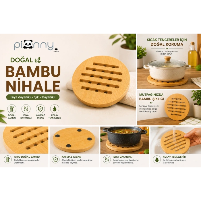 Pionny Bambu Yuvarlak Nihale - Açık Kahverengi - 17 cm