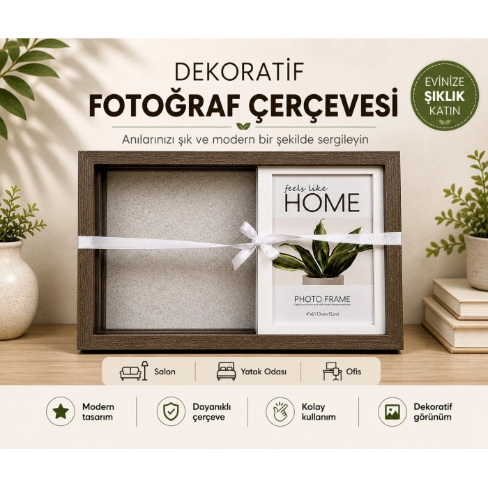 Pionny 2 Fotoğraflı Orta Boy Çift Sürgülü Dekoratif Ahşap Çerçeve 10x15 cm – Koyu Kahve