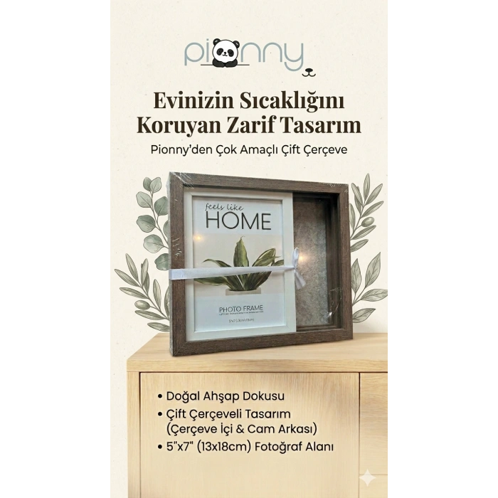 Pionny 2 Fotoğraflı Büyük Boy Çift Sürgülü Dekoratif Ahşap Çerçeve 13x18 cm – Koyu Kahve