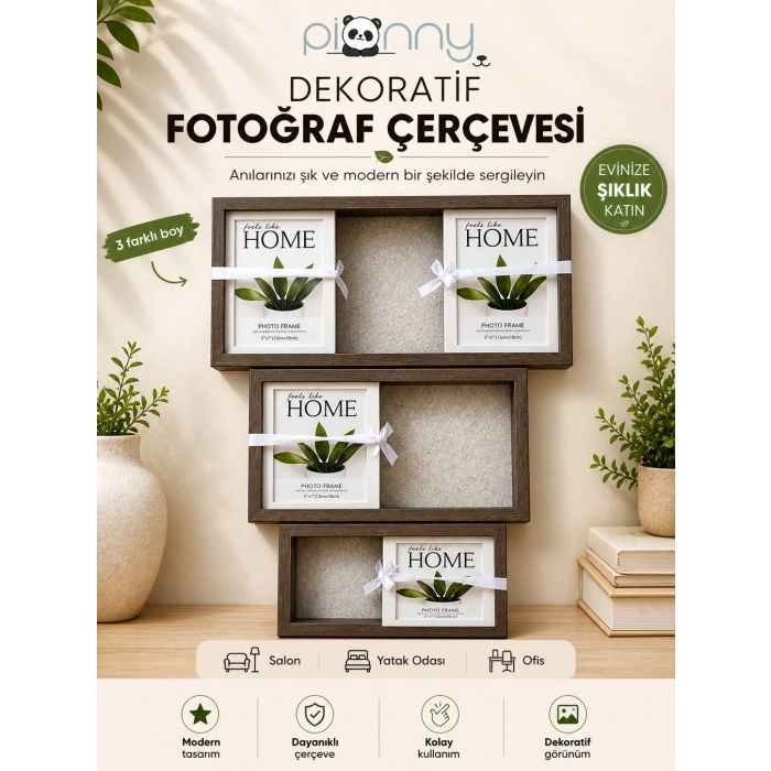 Pionny 2 Fotoğraflı Orta Boy Çift Sürgülü Dekoratif Ahşap Çerçeve 10x15 cm – Koyu Kahve