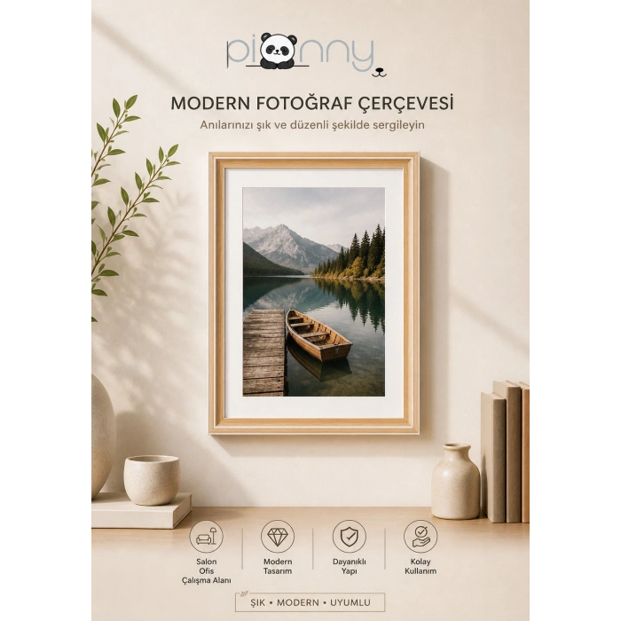 Pionny A4 Ahşap Çerçeve 21x29,7 cm (Açık Kahverengi - Beyaz)