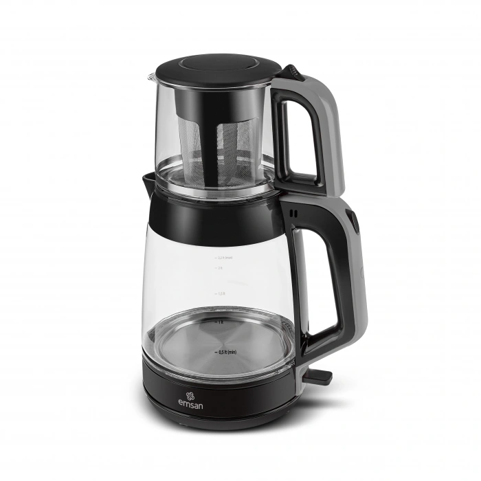 Emsan Glass Tea XL 2 in 1 Cam Çay Makinesi ve Kettle - Space Gray