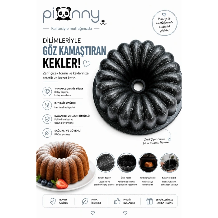 Pionny Granit Sık Dilimli Kek Kalıbı Siyah