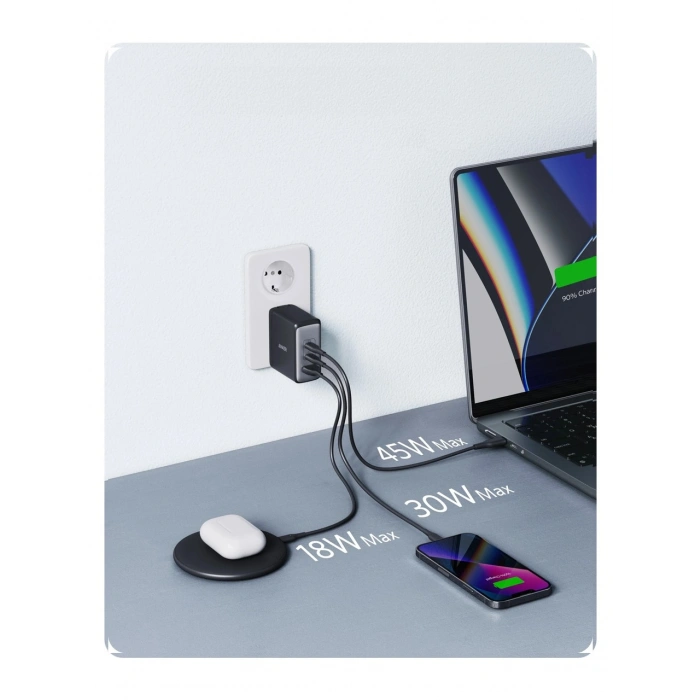 Anker 736 Nano II 100W Şarj Adaptörü ( 2 Usb-c + 1 Usb ) - Siyah
