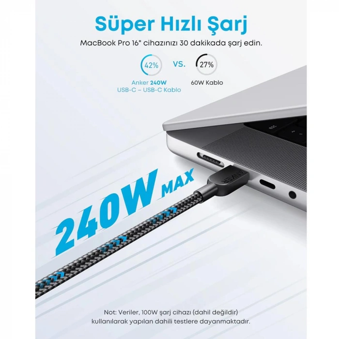 Anker Usb-C to Usb-C  1metre  240w Kablo  A81C5011 - Siyah