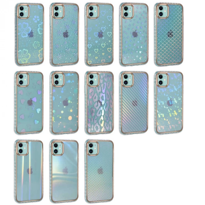 Apple iPhone 11 Kılıf Desenli Parlayan Transparan Zore Avva Kapak