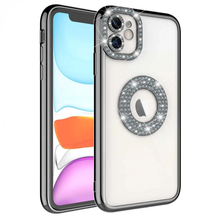 Apple iPhone 11 Kılıf Kamera Korumalı Taş Süslemeli Arkası Şeffaf Zore Asya Kapak