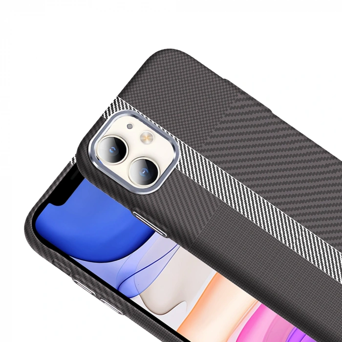 Apple iPhone 11 Kılıf M-safe Şarj Özellikli Karbon Fiber Görünümlü Zore Gros Kapak