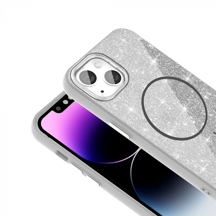 Apple iPhone 11 Kılıf M-safe Şarj Özellikli Parlayan Simli Zore Okso Kapak