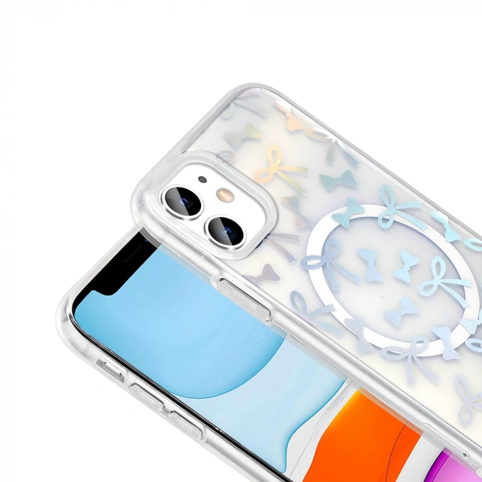 Apple iPhone 11 Kılıf M-Safe Şarj Özellikli Şeffaf Zore Folk Sert Kapak