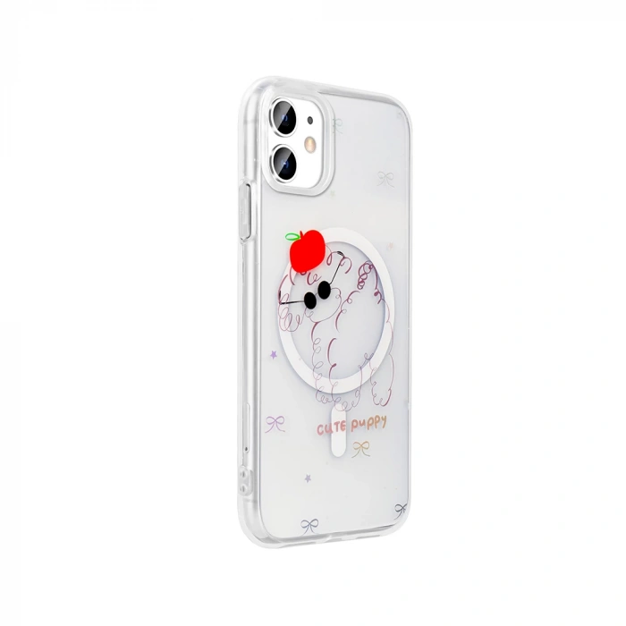 Apple iPhone 11 Kılıf M-Safe Şarj Özellikli Şeffaf Zore Folk Sert Kapak