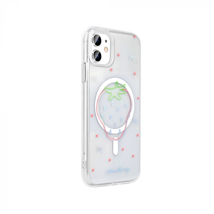 Apple iPhone 11 Kılıf M-Safe Şarj Özellikli Şeffaf Zore Folk Sert Kapak