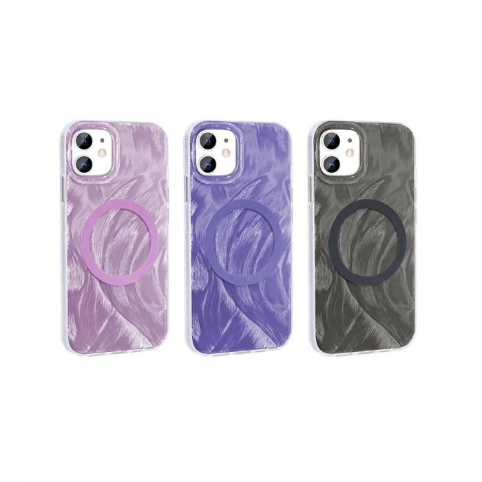 Apple iPhone 11 Kılıf M-safe Şarj Özellikli Fırça Boya Desenli Zore Palet Kapak