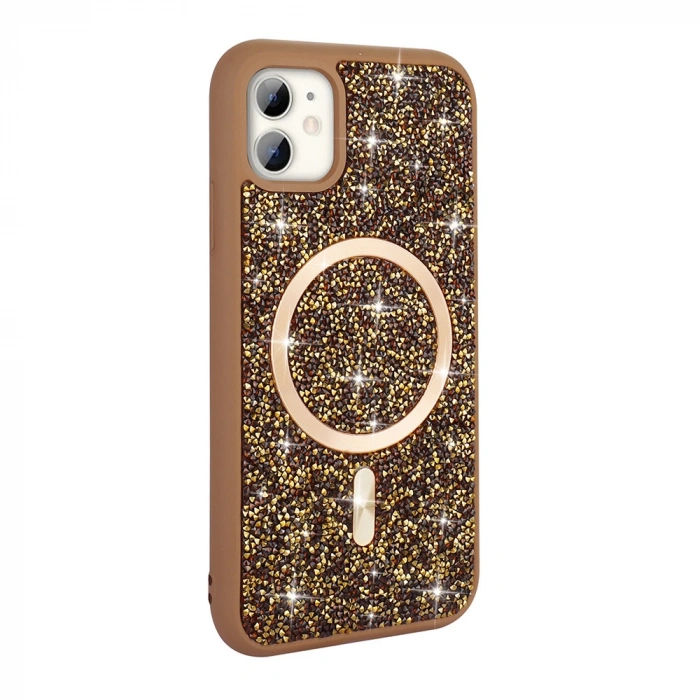 Apple iPhone 11 Kılıf Pırlanta Tasarımlı M-safe Şarj Özellikli Zore Mozaik Silikon Kapak