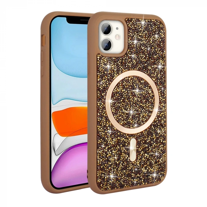 Apple iPhone 11 Kılıf Pırlanta Tasarımlı M-safe Şarj Özellikli Zore Mozaik Silikon Kapak