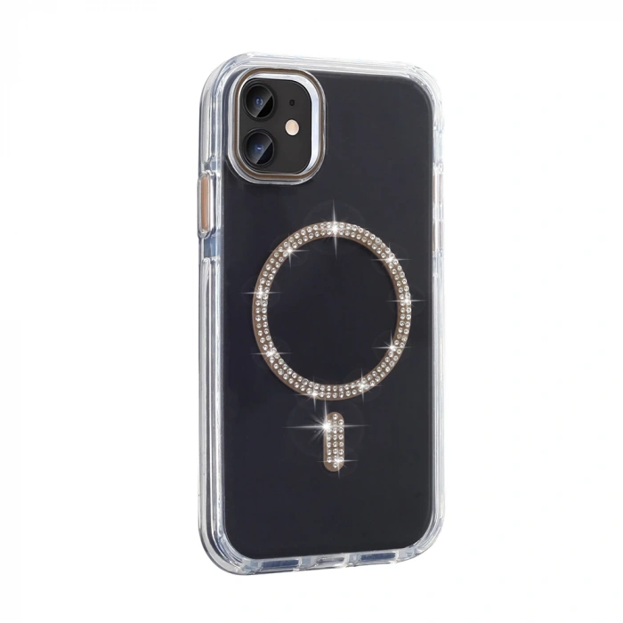 Apple iPhone 11 Kılıf Taşlı Tasarım M-safe Şarj Özellikli Zore Koment Silikon Kapak