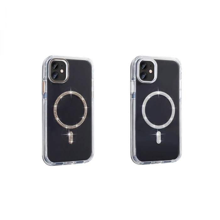 Apple iPhone 11 Kılıf Taşlı Tasarım M-safe Şarj Özellikli Zore Koment Silikon Kapak