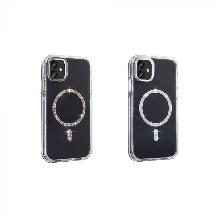 Apple iPhone 11 Kılıf Taşlı Tasarım M-safe Şarj Özellikli Zore Koment Silikon Kapak