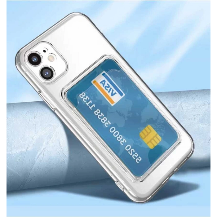 Apple iPhone 12 Kılıf Kartlıklı Şeffaf Zore Setra Clear Silikon Kapak