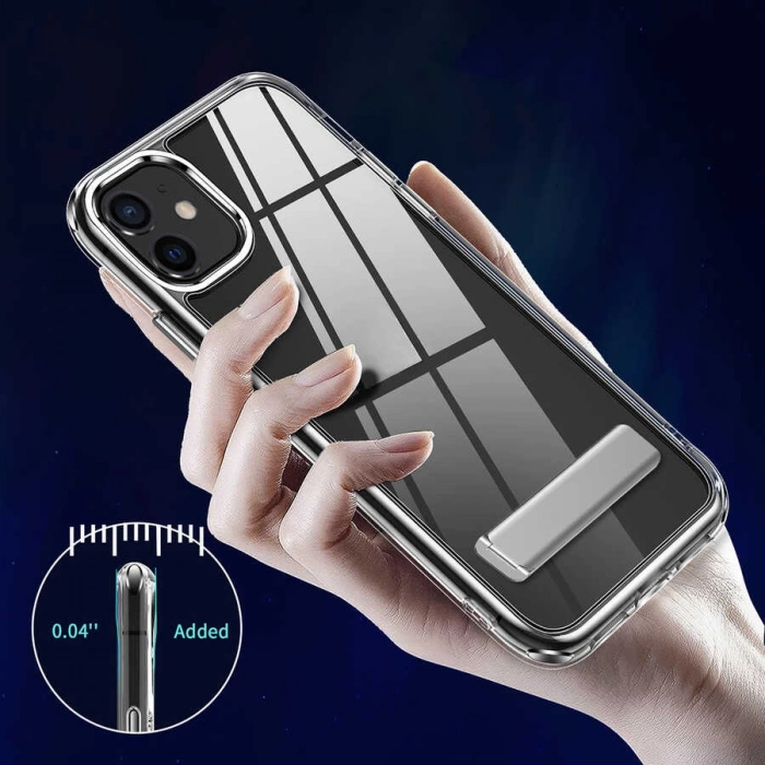 Apple iPhone 12 Kılıf Standlı Şeffaf Silikon Zore L-Stand Kapak